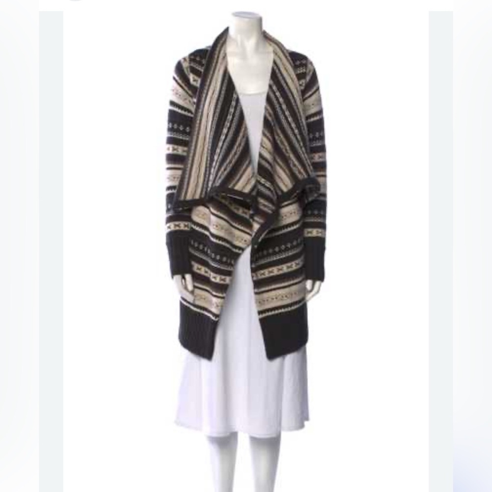 Alice + Olivia Western Fair Isle Chunky cardigan sweater medium $298 100% Wool